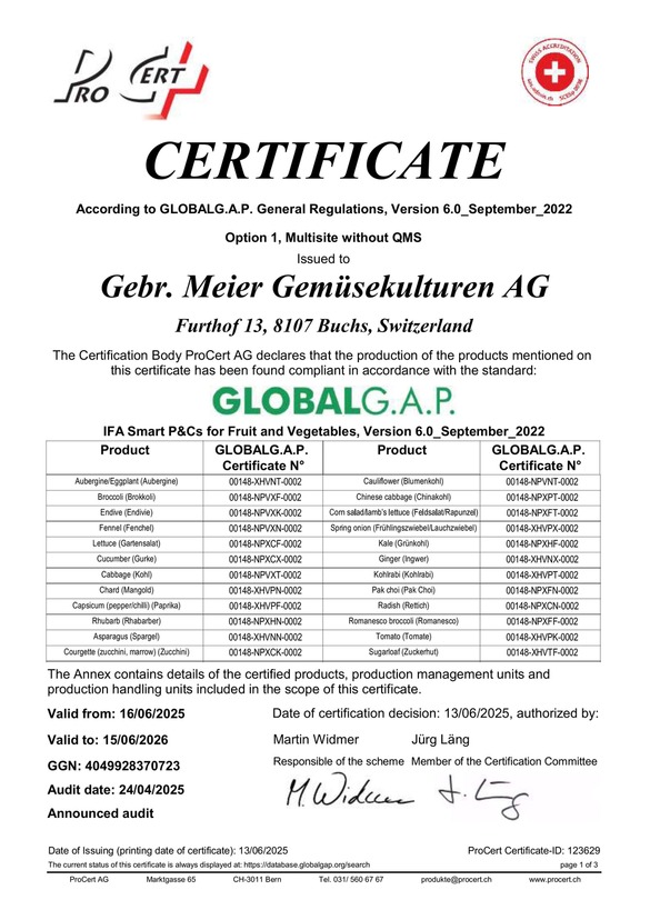 GLOBALG.A.P. Gebr. Meier Gemüsekulturen AG