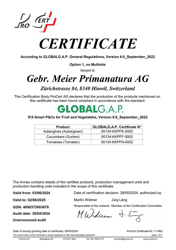 GLOBALG.A.P. Gebr. Meier Primanatura AG